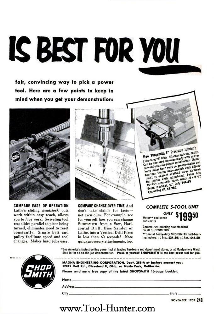 1953 Magna Shopsmith 10er Ad Prove to Yourself Which